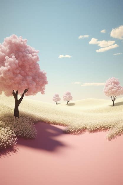 Premium Photo | A pink landscape with trees and clouds in the sky