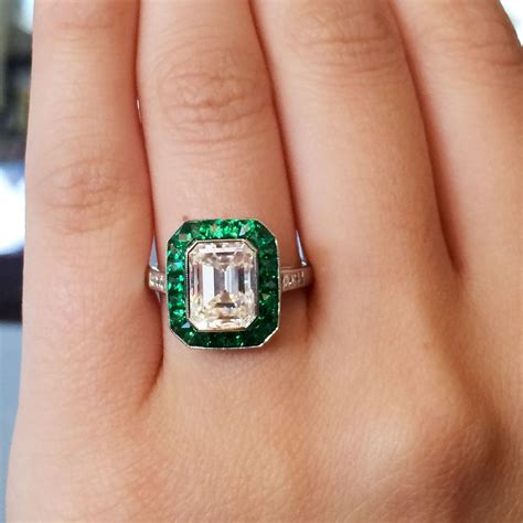 emerald cut morganite unique band diamond engagement ring
