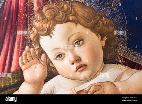 close   renaissance painting portraiting baby jesus giving  bless