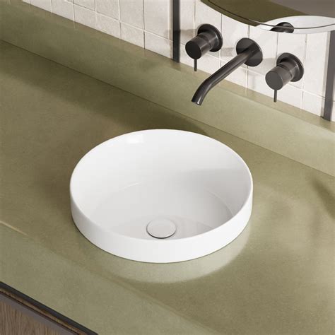los flexi circular semi recessed ceramic vessel sink  glossy white