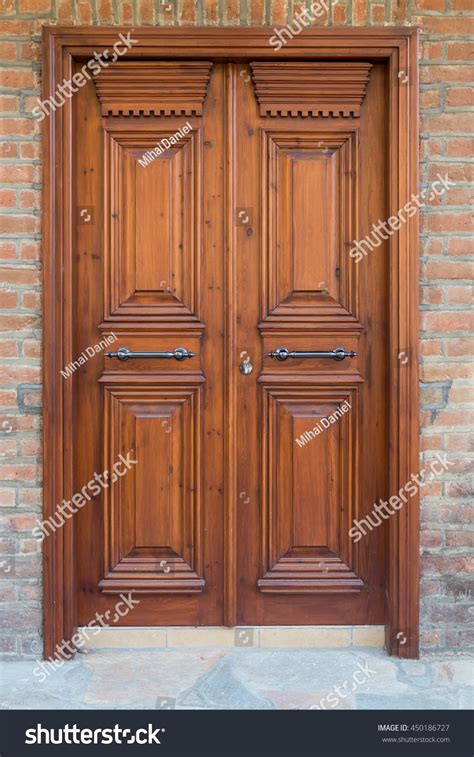 wooden door large wooden front door stock photo  shutterstock