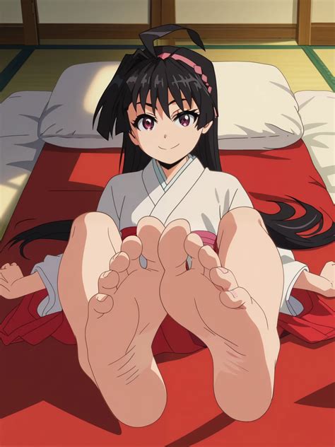 anime girl  kimono outfit laying   bed   feet  seaart ai