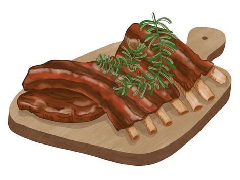 Premium Vector | A drawing of a plate of meat with a piece of meat on it.