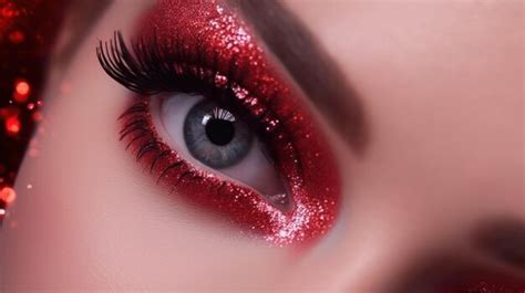 Premium AI Image | A woman's eye with a red glitter eye makeup