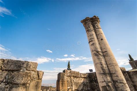 Synagogue in Jesus Town of Capernaum Stock Photo - Image of fishing ...