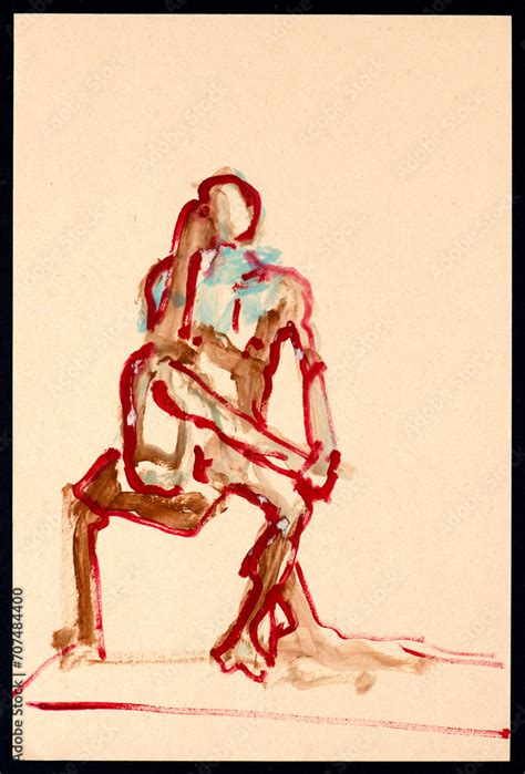 Paintbrush on colored paper quick sketch capturing the grace and poise of a male model in a ...