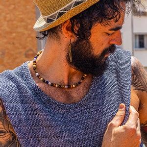 mens surfer choker necklace wooden bead short hippie beach necklace
