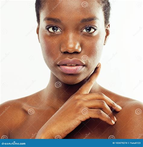 Young Pretty African American Woman Naked Taking Care of Her Skin