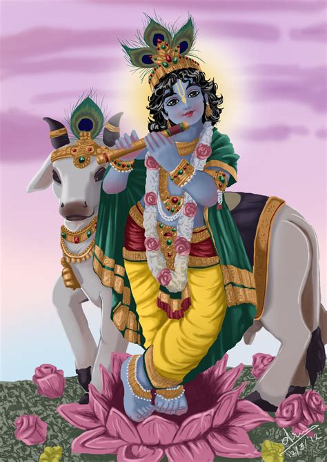 Lord Krishna with His Cow by nairarun15 on DeviantArt