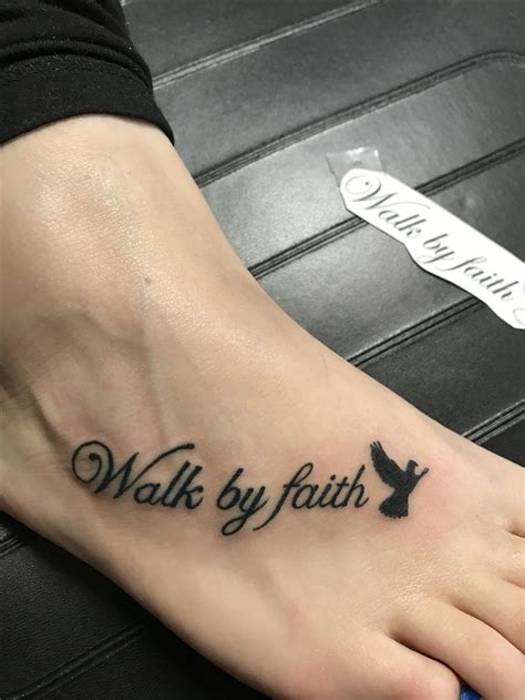 Walk by faith tattoo with bird on foot | Faith foot tattoos, Faith ...