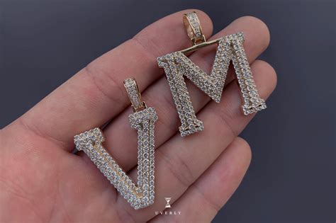 Large Straight 3D Initial Letter Diamond Pendant | Uverly