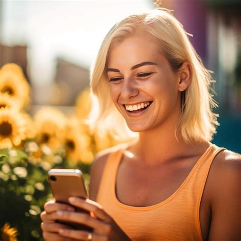 Premium AI Image | Pretty Summer Girl Smiling with a Smartphone