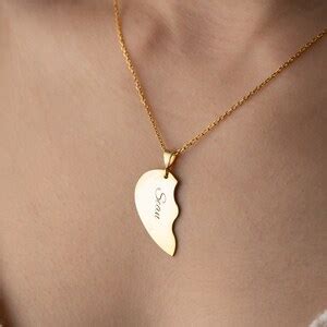 Engraved Half Heart Necklace, Matching Necklaces for Couples Silver, Personalized Couples ...