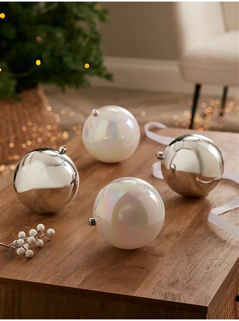 Christmas Silver-Tone Mixed Extra Large Baubles - Set of 4 | Christmas | George at ASDA