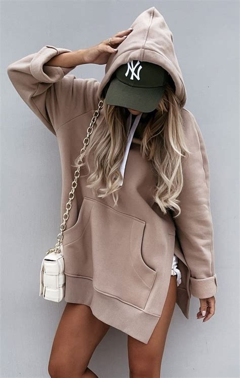 autumn casual oversize pocket hoodies dress brown xl hoodie dress