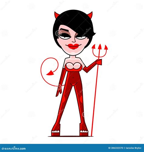 Vintage Pinup she Devil Girl Temptress in Erotic Red Latex Outfit with