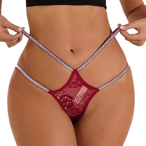 Gibobby Paquete de Tanga para dama Tanga de encaje negro para mujer con