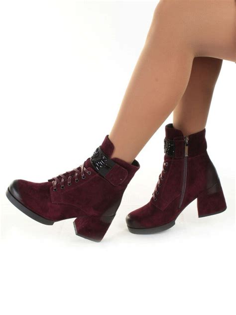 R135-2 BURGUNDY Ботинки зимние женские (натуральная замша, натуральный ...