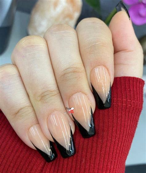 Black V French Tip Nails Minimalist Nails Press on Nails - Etsy