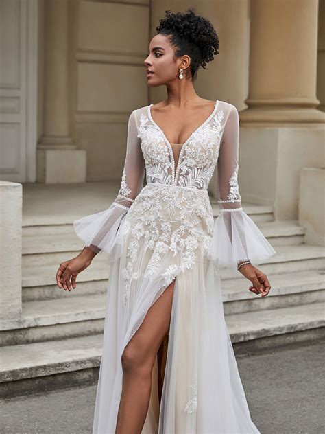 V-Neck A-Line Lace Tulle Wedding Dress As Picture – BABARONI