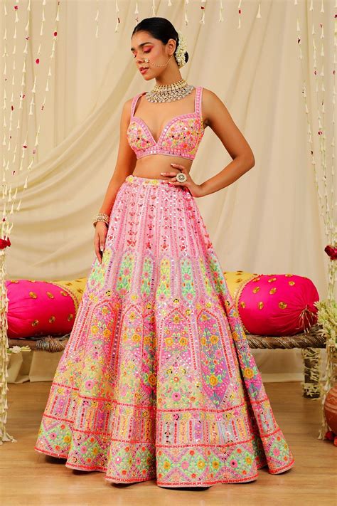 rajbinder chahal applique embroidered lehenga set pink mirror
