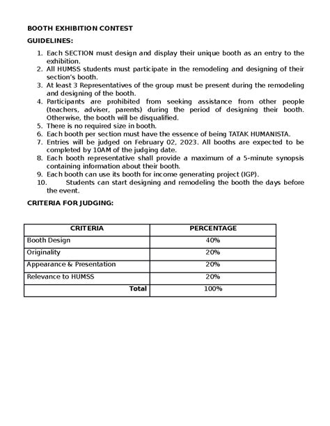 Aaaaaa - dfghjkl - BOOTH EXHIBITION CONTEST GUIDELINES: Each SECTION