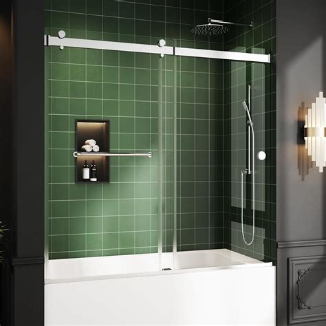 Foskbaths Bathtub Sliding Door, 55"-60" W x 56" H Tub Shower Door