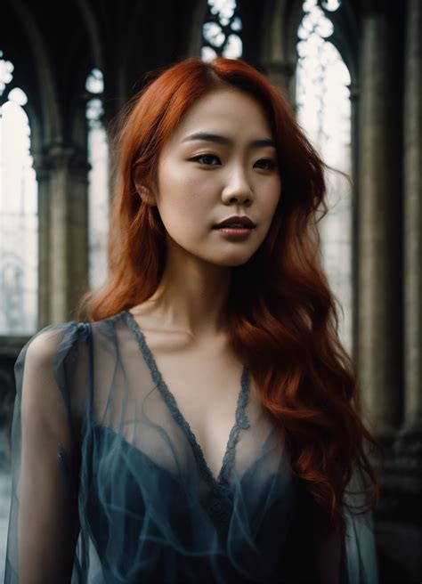 Lexica - Portrait of beautiful asian actress with pale red hair