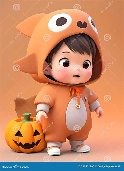 Cute Little Boy with Funny Monster Costume with a Halloween Theme Stock