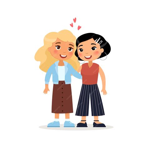 Duas mulheres jovens ou lésbicas casal abraçando. amigos internacionais
