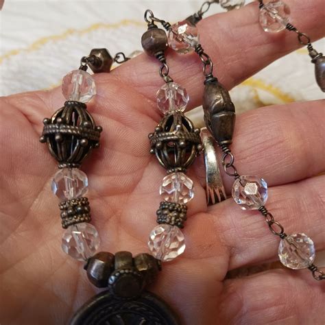 Vintage Etruscan Revival Sterling & Crystal Bead Neck… - Gem