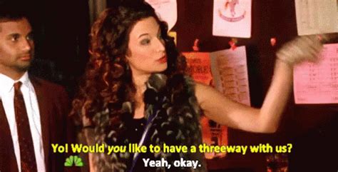 threeway gif parksandrec threesome azizansari discover share gifs
