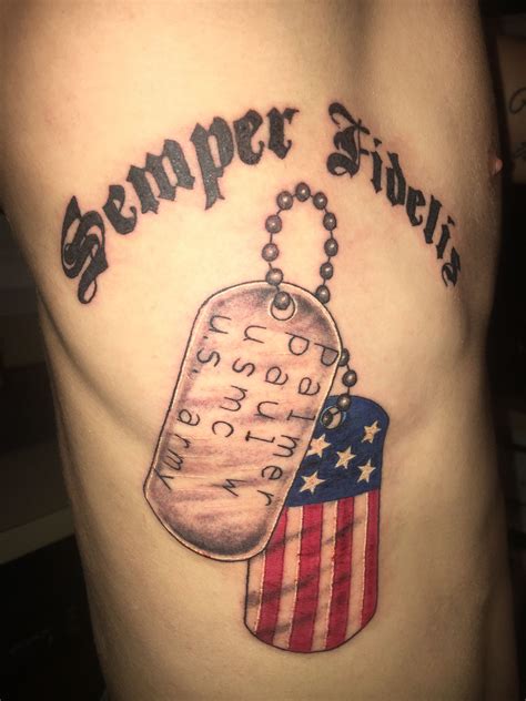 USMC Semper Fidelis Dog Tag Tattoo | Semper fi tattoo, Fine line ...