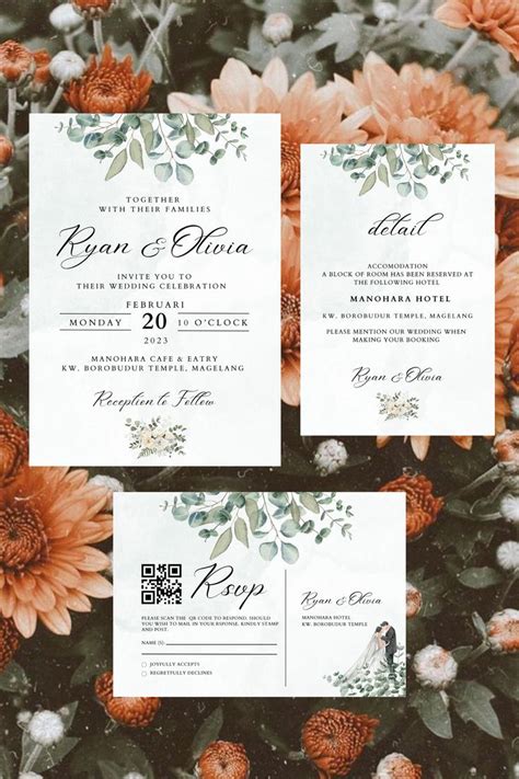 wedding stationery with orange flowers and greenery