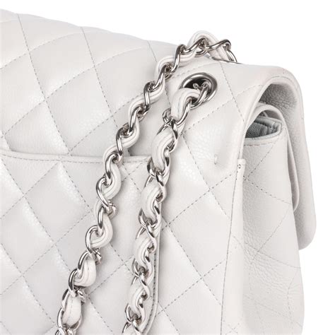 CHANEL Grey Quilted Caviar Leather Jumbo Classic Double Flap Bag at