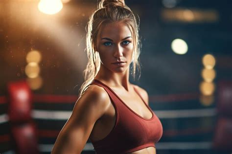 Premium AI Image | Boxer girl stands ready in the ring Strength and ...