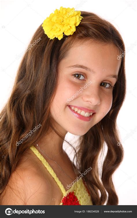 close portrait beautiful charming happy young teenage girl yellow top