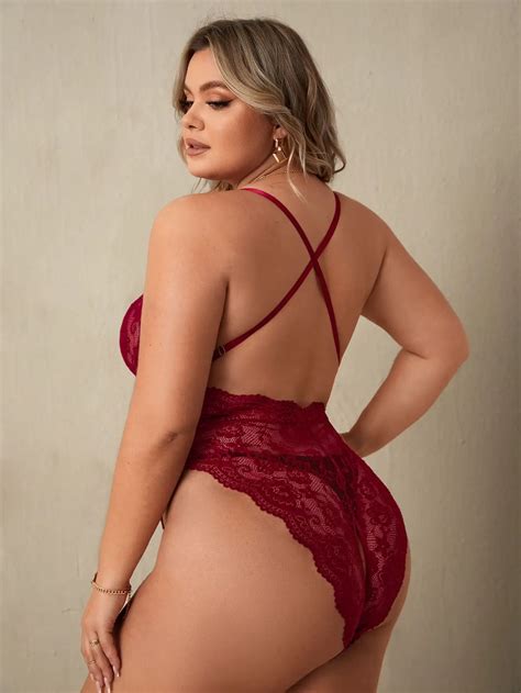 Deep Love Red Lace Bodysuits - Plus Size Sexy Underwear