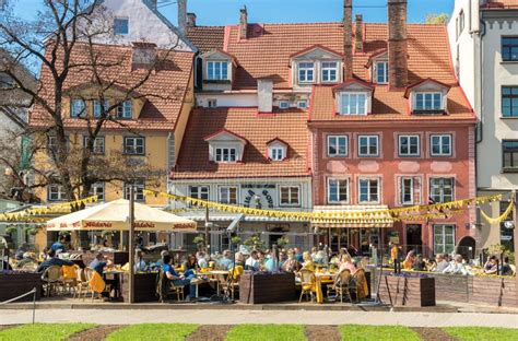 People Relaxing and Enjoying Outdoor Bar in the Historic Center of Riga ...