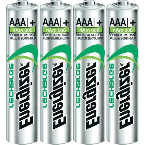 4CT Energizer Rechargeable AAA Batteries, NiMH, 800 mAh,