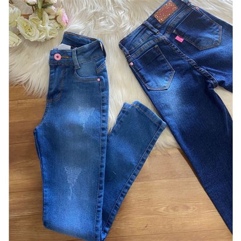 Calca Jeans Infantil Feminino - Calça Jeans Infantil Feminina Menina Cintura Ajustável Tamanhos 4 6 8 e ...
