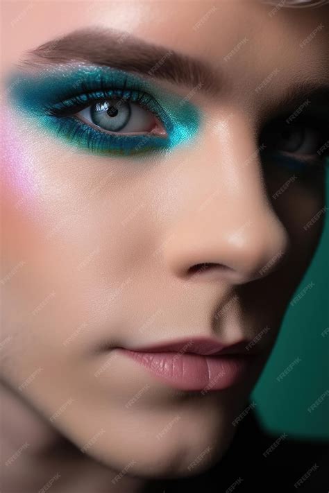 Premium AI Image | Eye of transgender man painted with colored mascara ...