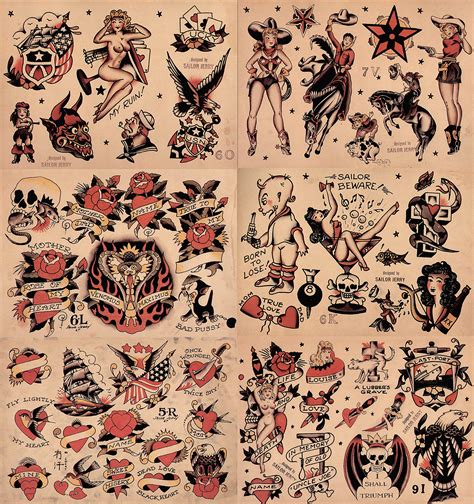 Buy Sailor Jerry Traditional Vintage Style Tattoo Flash 6 Sheets 11x14 ...