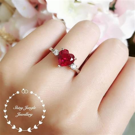 Heart Shaped Ruby Ring, Heart Cut Ruby Engagement Ring, Red Heart Ring ...