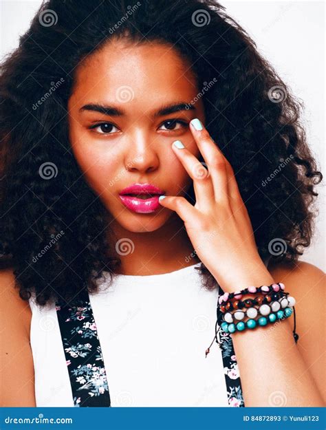 Young Pretty Mulatto African American Teenage Girl with Fashion Stock