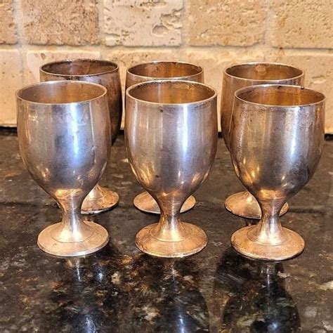 vintage leonard epns silver plate cordial shot goblets set   etsy