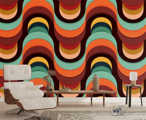 70's Style Wallpaper, Abstract Wallpaper, Colored Wave Wallpaper - Etsy UK