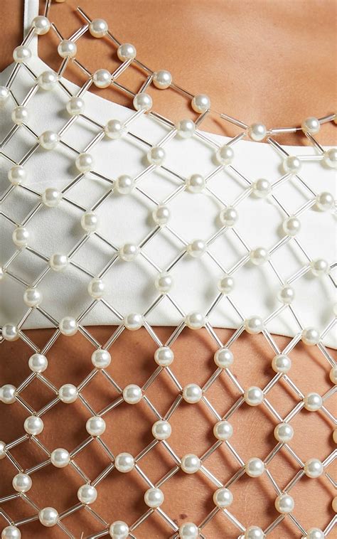 Cameron Top - Pearl Beaded Mesh Top in Pearl | Showpo USA | Joyería