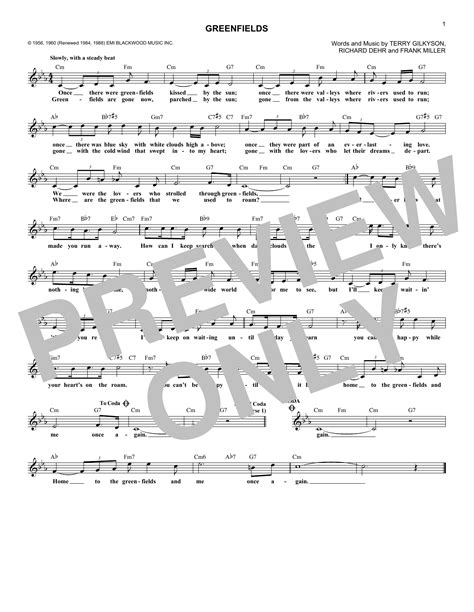 Greenfields by The Brothers Four Sheet Music for Lead Sheet / Fake Book