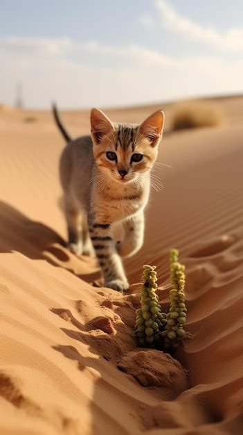 premium ai image  cat walks   desert